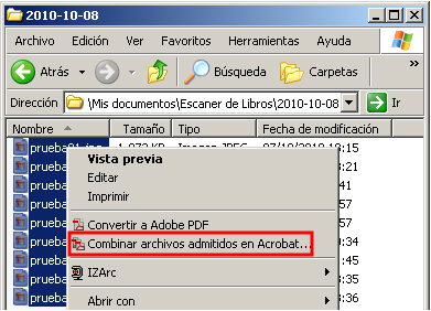 Opción Combinar archivos admitidos en Acrobat...