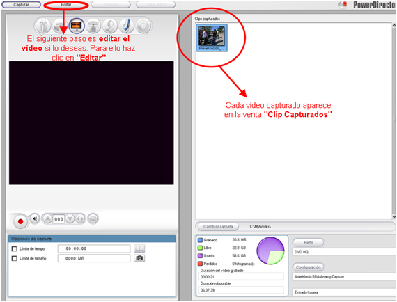 Modo Editar en Power Director