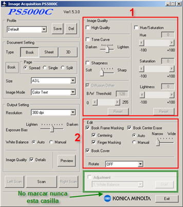 Panel avanzado del controlador de imagen del escaner PS5000C