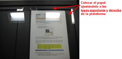 Papel A4 colocado en la esquina superior del escaner
