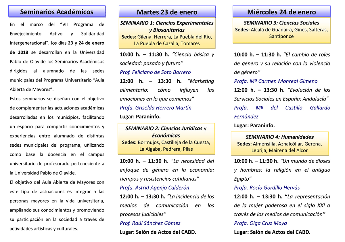 Tríptico Seminarios Académicos 2017-18