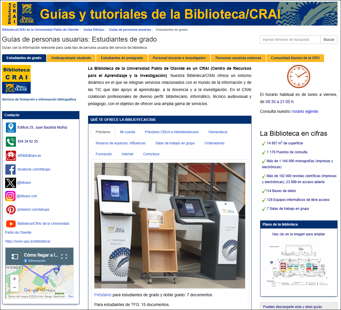 Guía de personas usuarias de la Biblioteca/CRAI de la Universidad Pablo de Olvadide, de Sevilla
