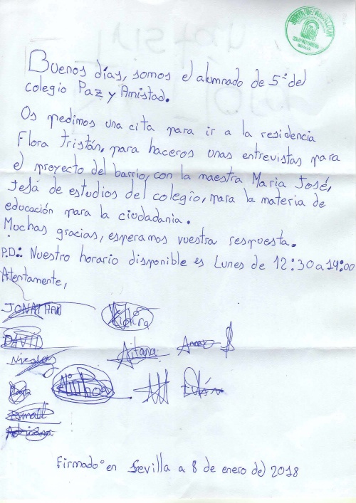 Carta citación alumnado de 5º CEIP Paz y Amistad.