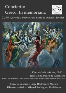 “Greco. In Memoriam” , a las 22 horas en la iglesia San Pedro de Alcántara (cartel con pintura de El Greco)