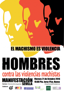 Cartel: Manifestación “El machismo es violencia. Hombres contra las violencias machistas”, el viernes a las 19 horas en la Puerta de Jerez
