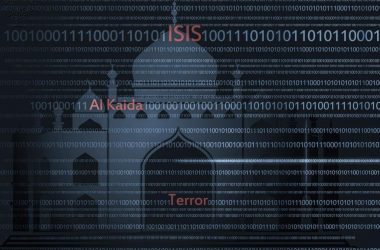 Words ISIS, Al Qaeda, Terror, digital code, illustration