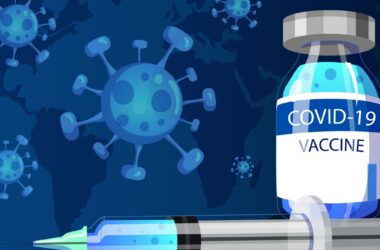 ilustración del coronavirus frente a una vacuna