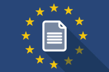 bandera europea con la ilustración de un documento en el centro