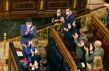 Pedro Sánchez en el Congreso de los Diputados tras la aprobación de los Presupuestos 2022