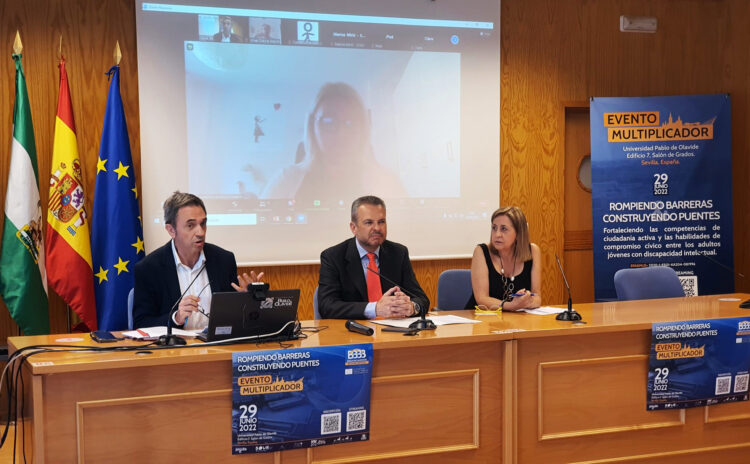 Andrés Ajo, David Cobos y Rosa Mª Izquierdo, con Katarina Ivankovic por vídeo conferencia 