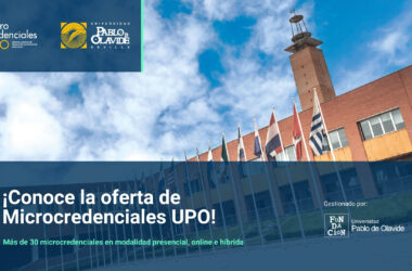 Imagen del campus con el texto: Microcredenciales UPO