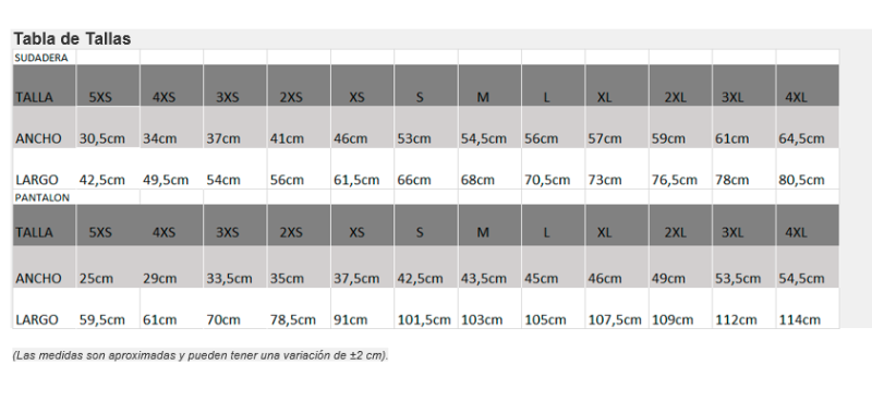 Tallaje chandal Givova