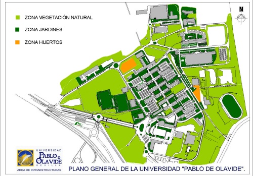 Distribución de las zonas verdes del Campus UPO