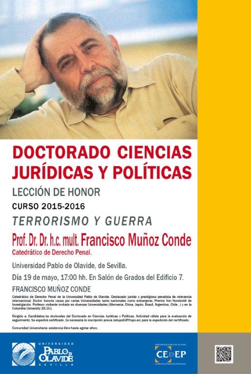 Lección de Honor Doctorado Ciencias Jurídicas y Políticas: 'Terrorismo y Guerra' - 19 de mayo, 17 horas